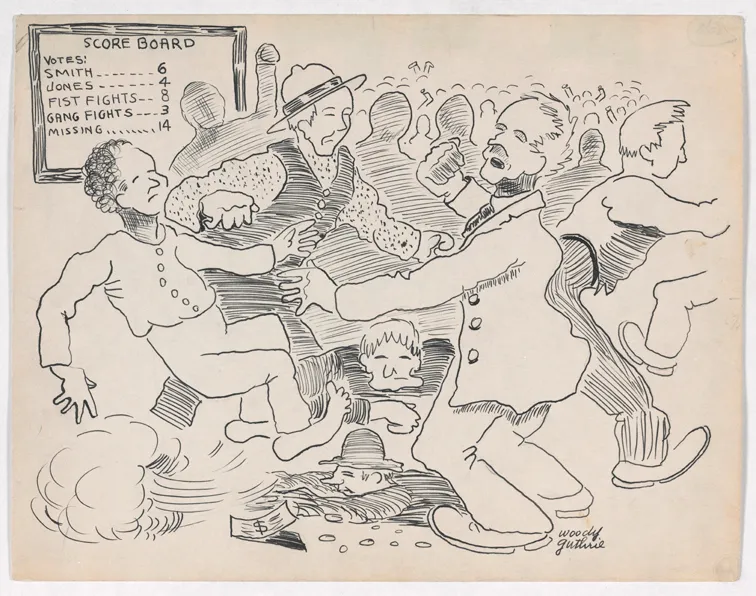 Artwork by Woody Guthrie: Election Day in Okemah