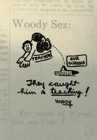 Artwork by Woody Guthrie: They Caught Him A Teaching!